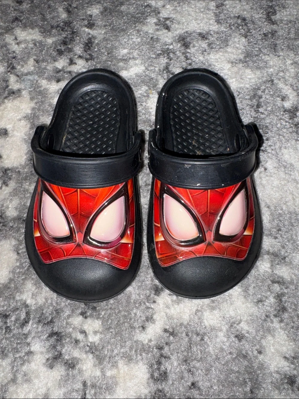 Kids Black & Red Spider-Themed Clog Sandals